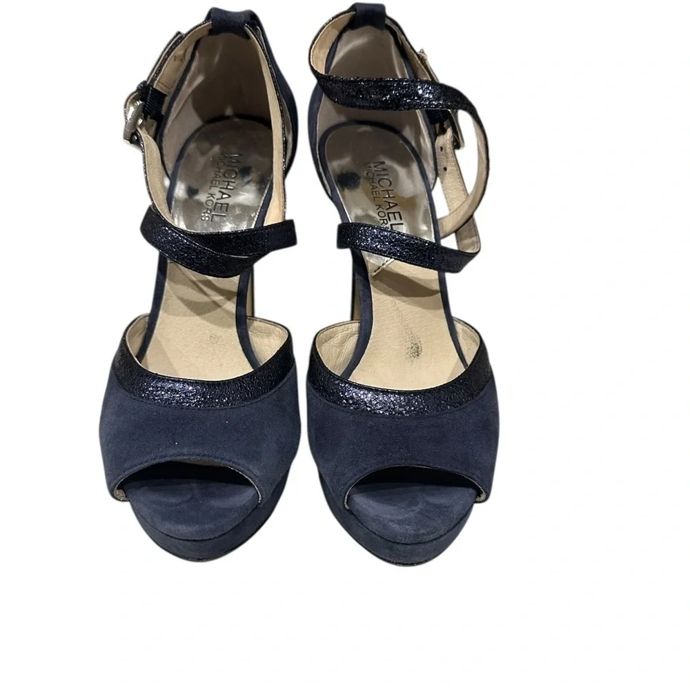 Michael Kors Navy Suede Ankle-Strap Pumps Heels Sparkle Holiday Size 6.5